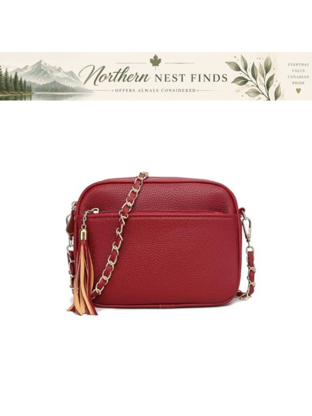 Small Crossbody Bag Vegan Leather Chain Strap Tassel Purse